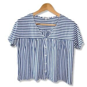 MADEWELL Rhyme Button-Front Top In Blue and White Stripes Women XS Lightweight